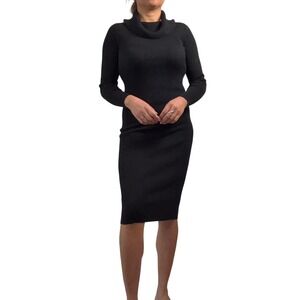 INTempo Black Ribbed Knit Cowl Neck Long Sleeve Midi Sweater Dress Size S